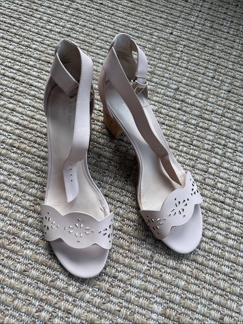 kate spade Blush Scalloped Laser-Cut Ankle Strap Heels
